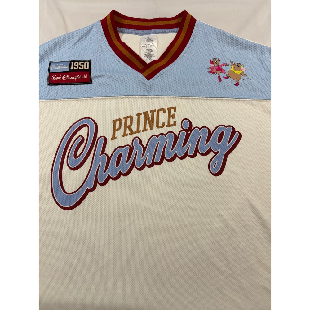 Disney World Cinderella Prince Charming 1950 Mesh Baseball Jersey Cream Blue S